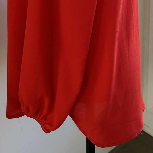 Joseph Ribkoff Vibrant Red Chiffon Cold-Shoulder V-Neck Blouse – US 4 - Picture 6 of 11